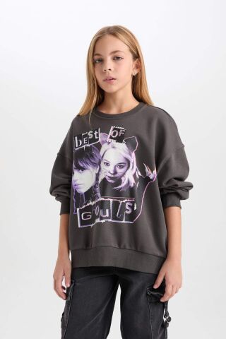 Kız Çocuk Wednesday Oversize Geniş Kalıp Bisiklet Yaka Sweatshirt