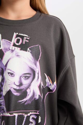 Kız Çocuk Wednesday Oversize Geniş Kalıp Bisiklet Yaka Sweatshirt