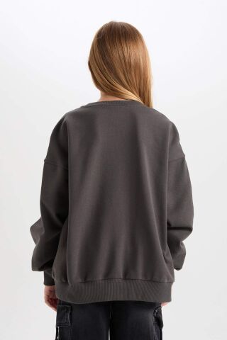 Kız Çocuk Wednesday Oversize Geniş Kalıp Bisiklet Yaka Sweatshirt