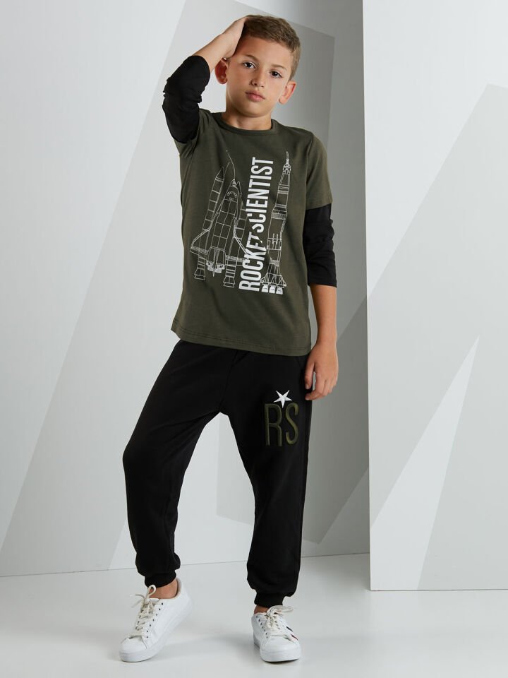 RS Erkek Çocuk Tshirt Pantolon Takım 6 Y - Haki,Siyah
