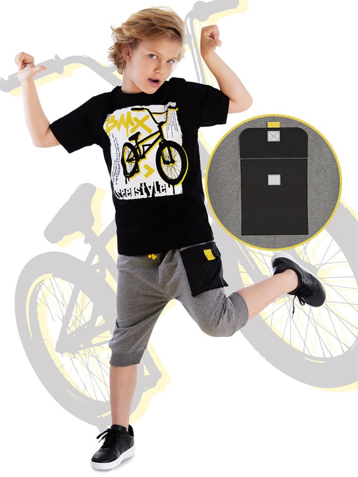 Bisiklet Erkek Çocuk T-shirt Kapri Şort Takım 9 Y - Siyah