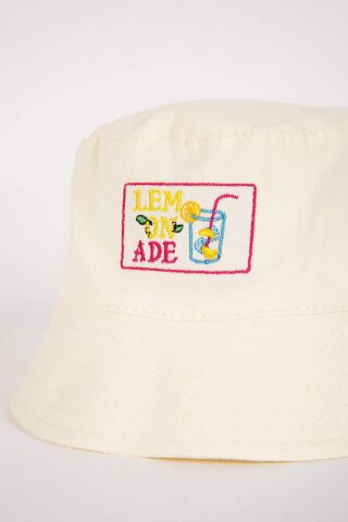 Kız Çocuk Etiket Baskılı Gabardin Bucket Şapka