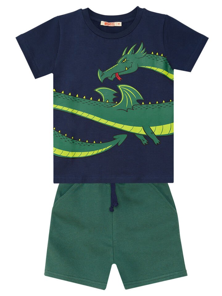 Ejderha Erkek Çocuk T-shirt Şort Takım 10 Y - Lacivert, Yeşil