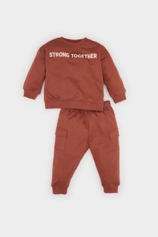 Erkek Bebek 2'li Takım Baskılı Bisiklet Yaka Sweatshirt Beli Lastikli Cepli Eşofman Altı