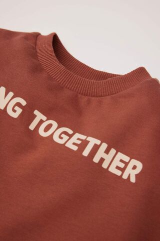 Erkek Bebek 2'li Takım Baskılı Bisiklet Yaka Sweatshirt Beli Lastikli Cepli Eşofman Altı