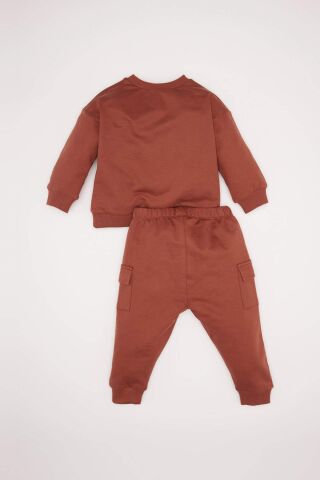 Erkek Bebek 2'li Takım Baskılı Bisiklet Yaka Sweatshirt Beli Lastikli Cepli Eşofman Altı