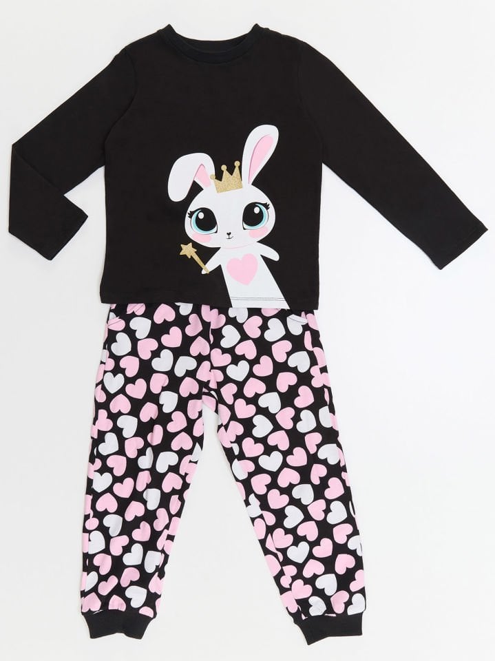 Tatlı Tavşan Kız Çocuk T-shirt Pantolon Takım 2 Y - Siyah, Pembe