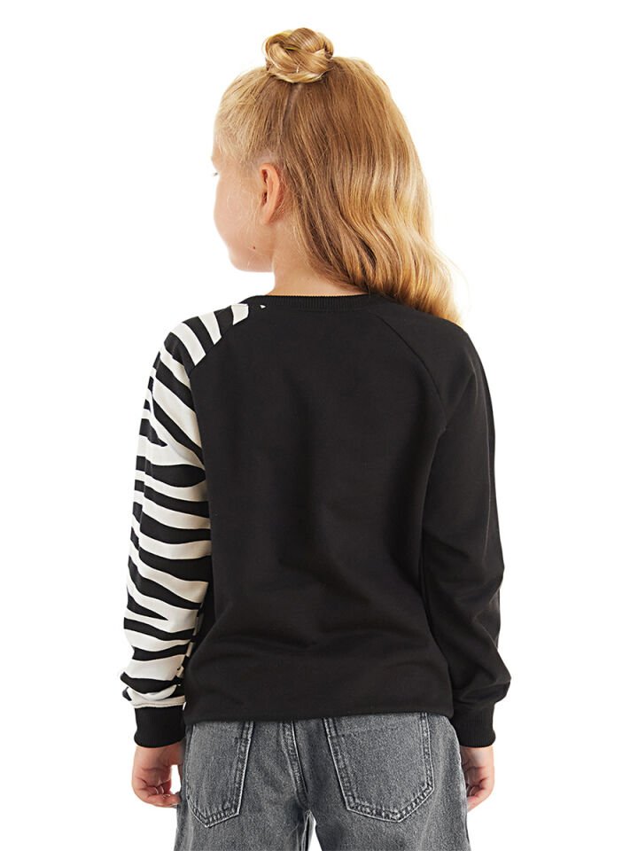 Fırfırlı Zebra Kız Çocuk Siyah Sweatshirt 6 Y - Siyah