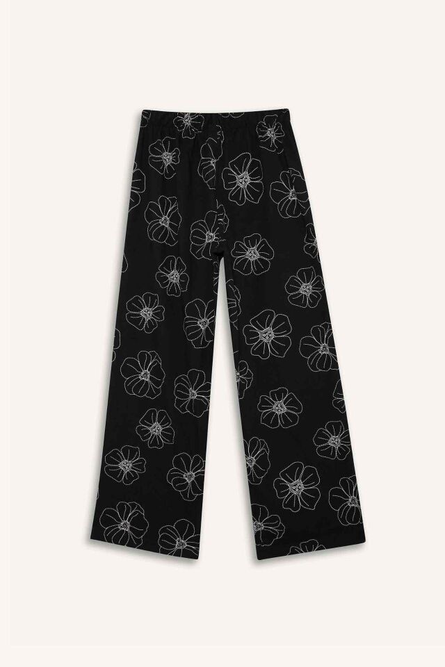 Kız Çocuk Desenli Wide Leg Geniş Paça Pamuklu Pantolon