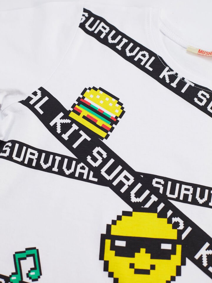 Survival Erkek Çocuk T-shirt Kapri Şort Takım 5 Y - Beyaz, Siyah