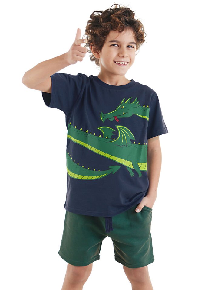 Ejderha Erkek Çocuk T-shirt Şort Takım 5 Y - Lacivert, Yeşil