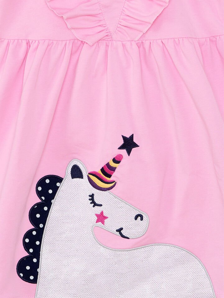 Simli Unicorn Kız Çocuk Pembe Elbise 7 Y - Pembe