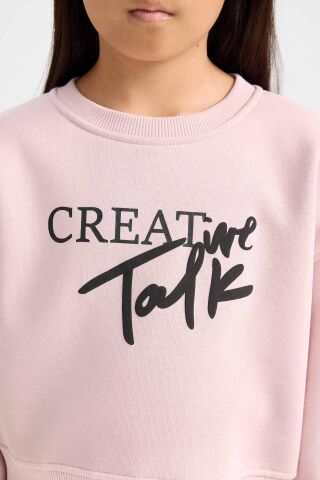 Kız Çocuk Relax Fit Bisiklet Yaka Baskılı Sweatshirt
