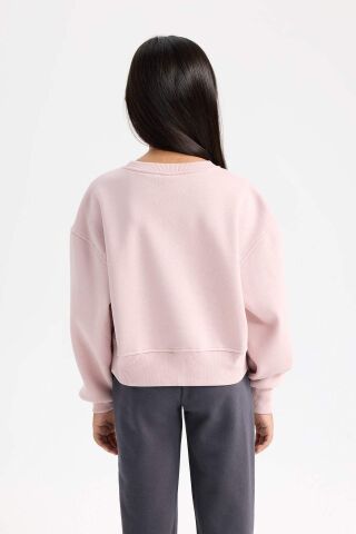 Kız Çocuk Relax Fit Bisiklet Yaka Baskılı Sweatshirt