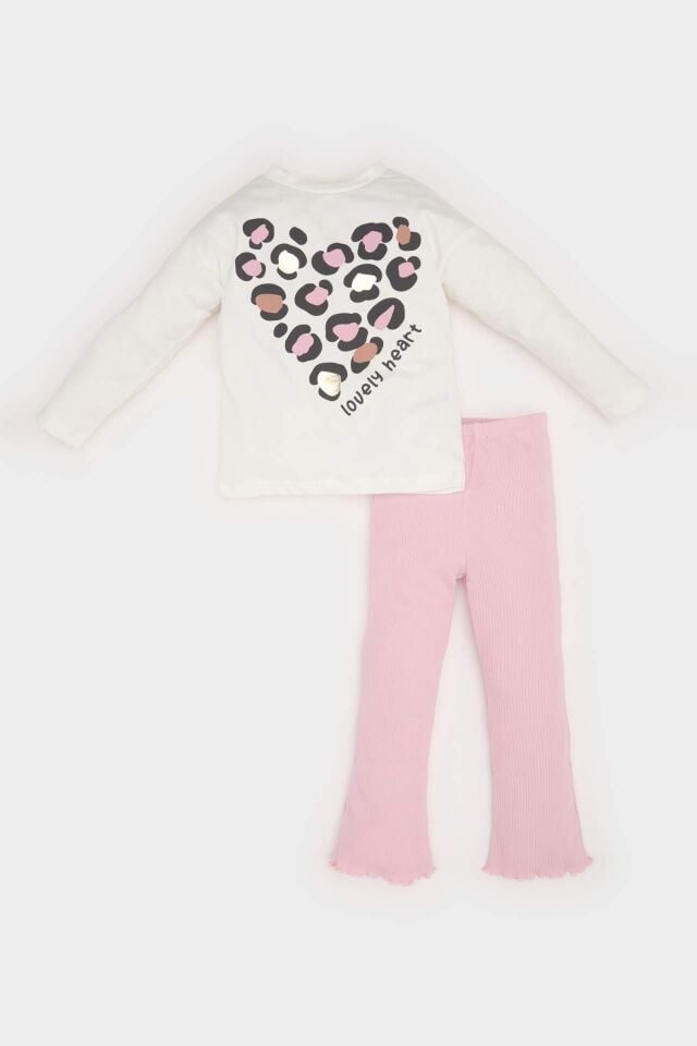 Kız Bebek 2'li Takım Leopar Desenli Uzun Kollu Tişört Beli Lastikli Tayt