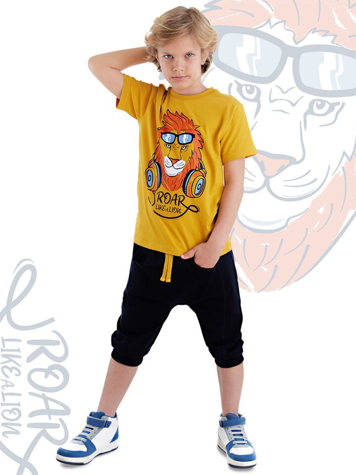 Arslan Erkek Çocuk T-shirt Kapri Şort Takım 8 Y - Hardal