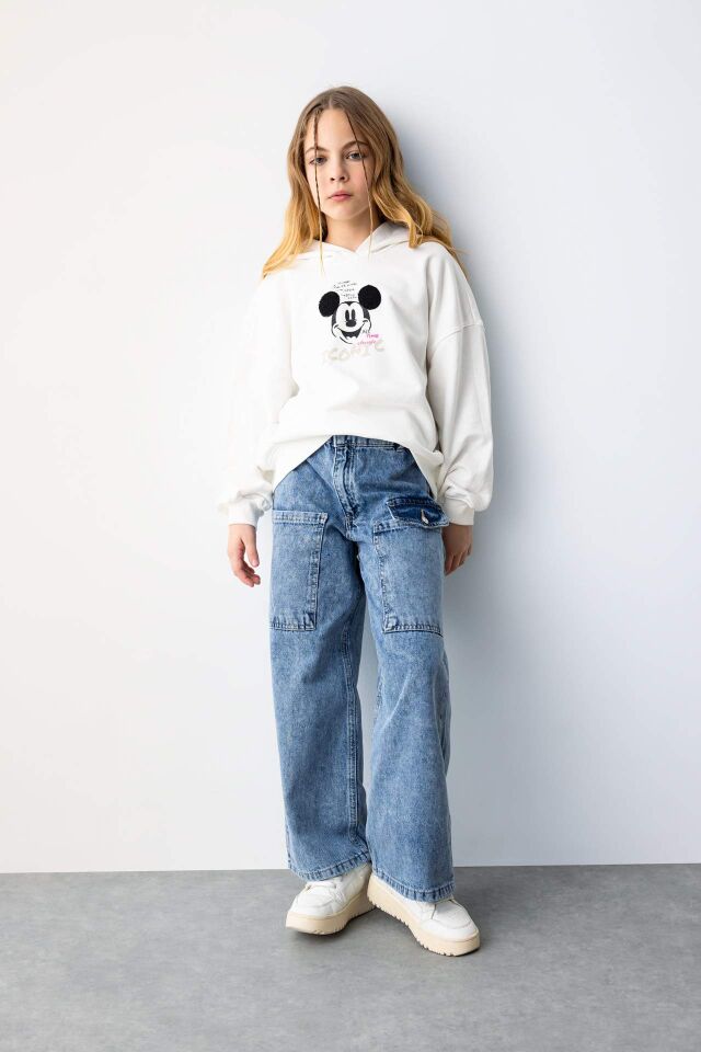 Kız Çocuk Disney Mickey & Minnie Relax Fit Kapüşonlu Sweatshirt