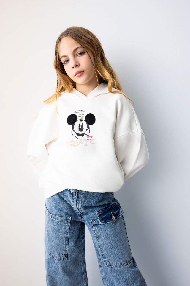 Kız Çocuk Disney Mickey & Minnie Relax Fit Kapüşonlu Sweatshirt