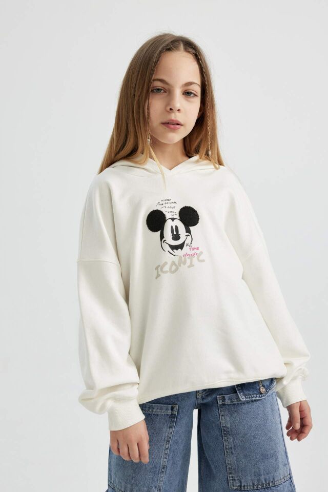 Kız Çocuk Disney Mickey & Minnie Relax Fit Kapüşonlu Sweatshirt