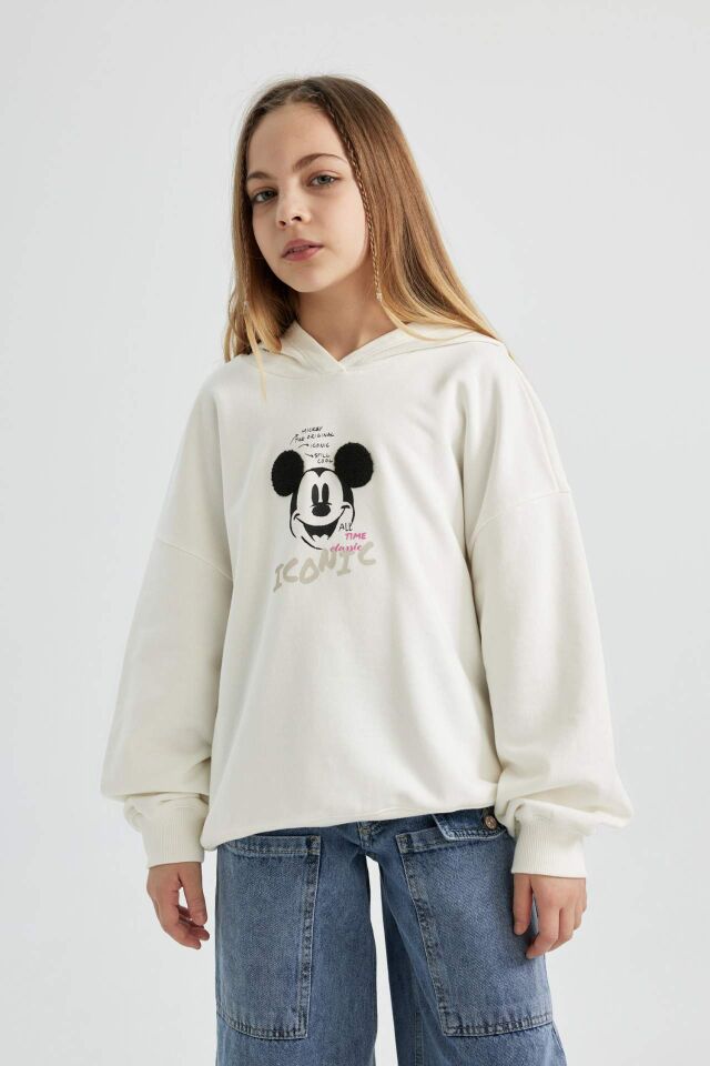 Kız Çocuk Disney Mickey & Minnie Relax Fit Kapüşonlu Sweatshirt