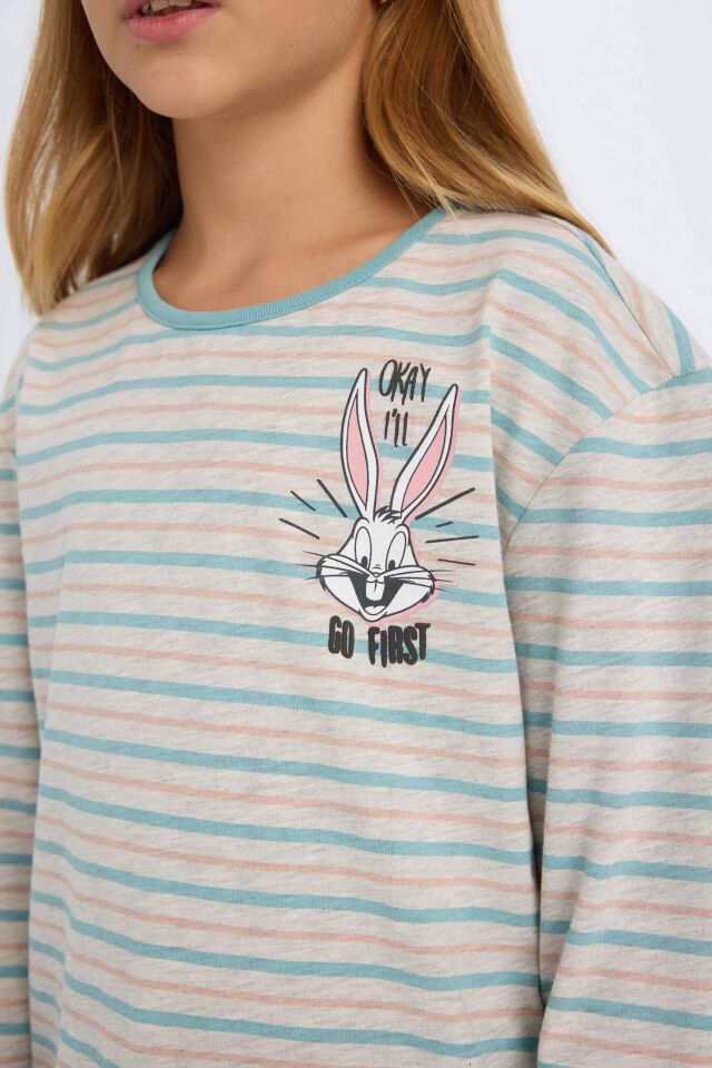 Kız Çocuk Pijama Takımı Looney Tunes Uzun Kollu Üst Uzun Alt