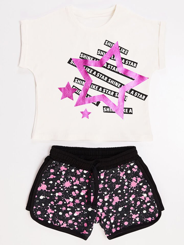 Splash Star Kız Çocuk T-shirt Şort Takım 7 Y - Siyah, beyaz