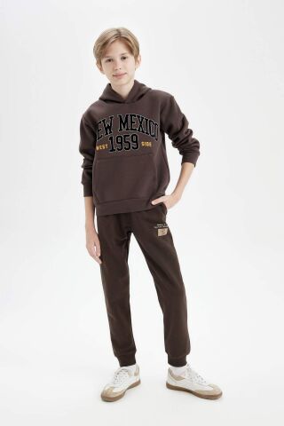 Erkek Çocuk Baskılı Kapüşonlu Kanguru Cepli Kalın Sweatshirt