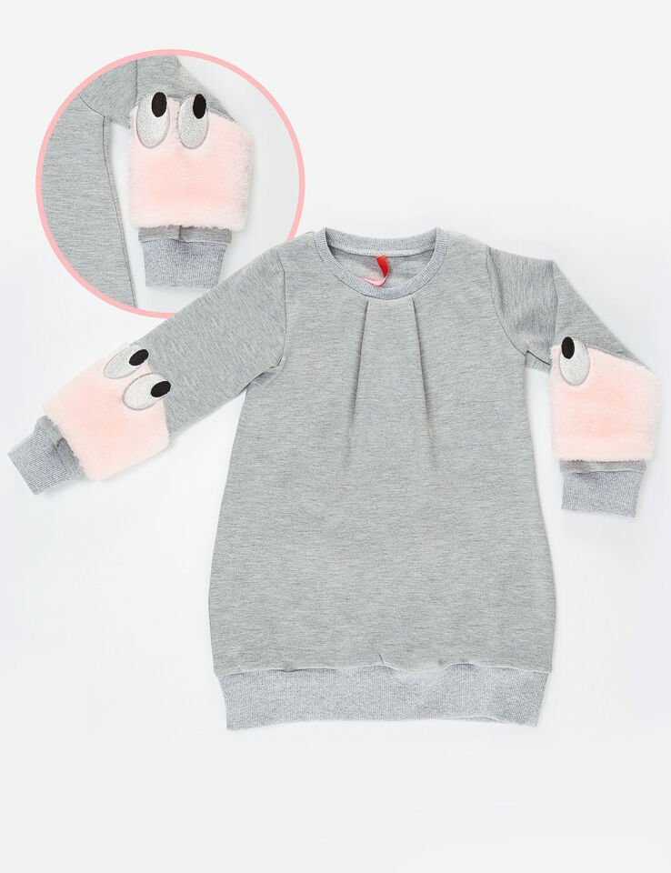 Peluş Kollu Kız Çocuk Elbise