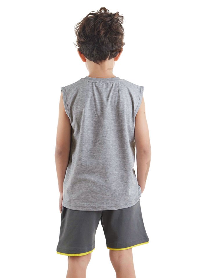 Pizzacı Köpekbalığı Erkek Çocuk T-shirt Şort Takım 3 Y - Gri