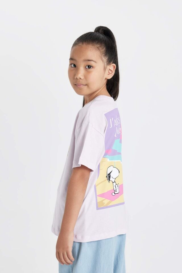 Kız Çocuk Snoopy Relax Fit Bisiklet Yaka Kısa Kollu Tişört