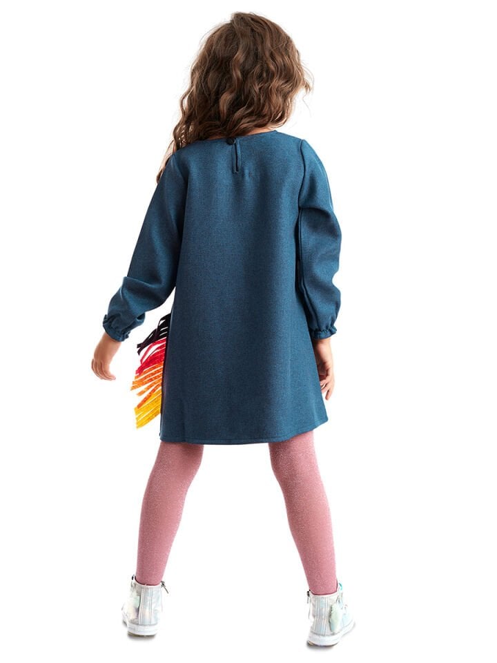 Renkli Unicorn Kız Çocuk Dokuma Elbise