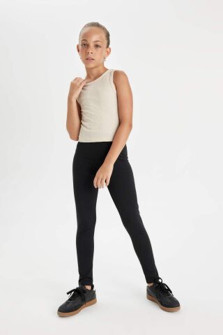 Kız Çocuk Standart Boy Siyah Basic Düz Tayt