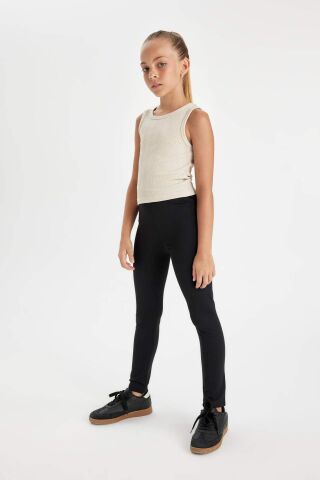 Kız Çocuk Standart Boy Siyah Basic Düz Tayt
