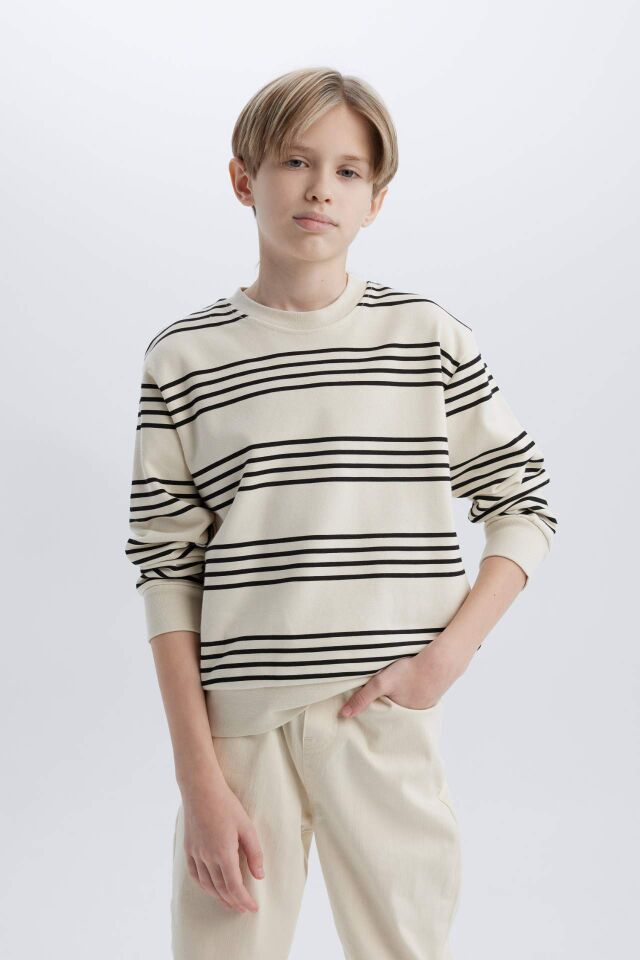 Erkek Çocuk Bisiklet Yaka Çizgili Sweatshirt