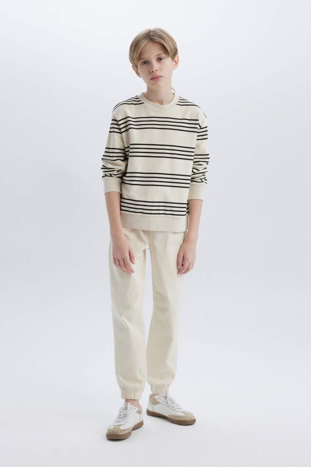 Erkek Çocuk Bisiklet Yaka Çizgili Sweatshirt