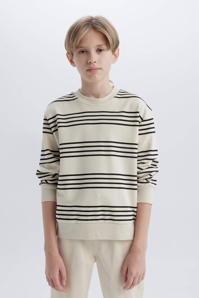 Erkek Çocuk Bisiklet Yaka Çizgili Sweatshirt