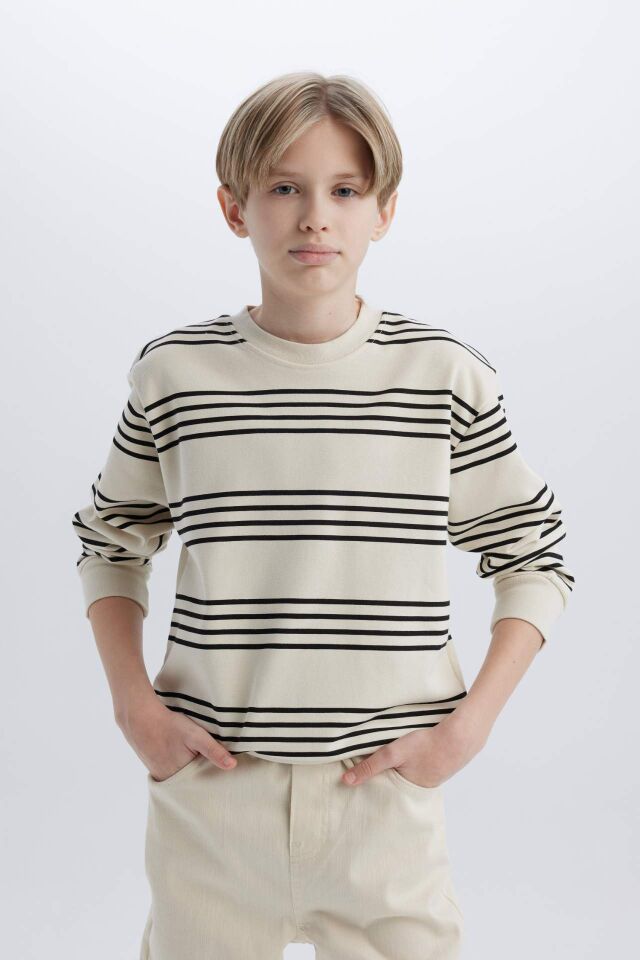 Erkek Çocuk Bisiklet Yaka Çizgili Sweatshirt
