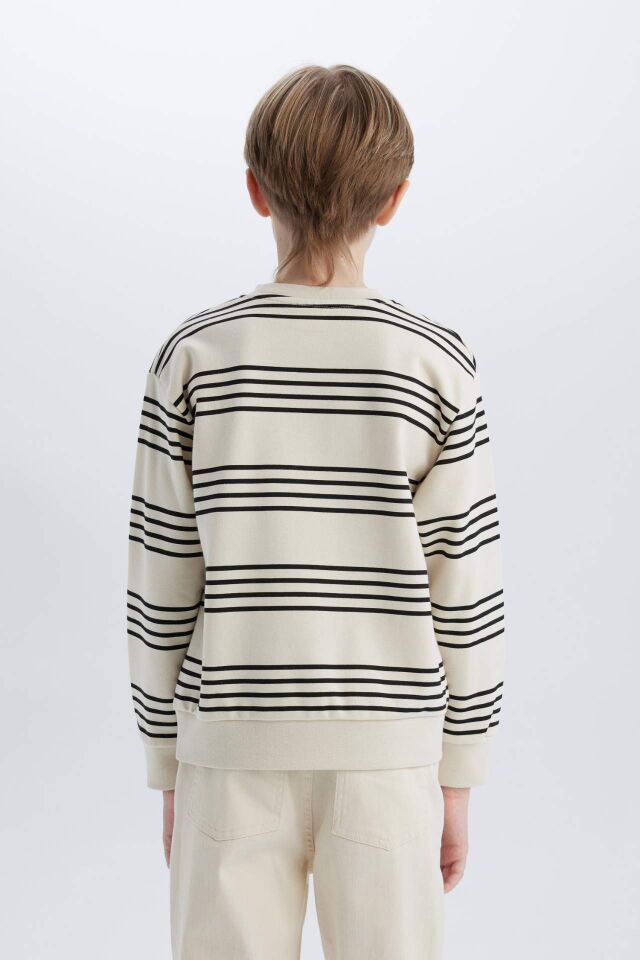 Erkek Çocuk Bisiklet Yaka Çizgili Sweatshirt