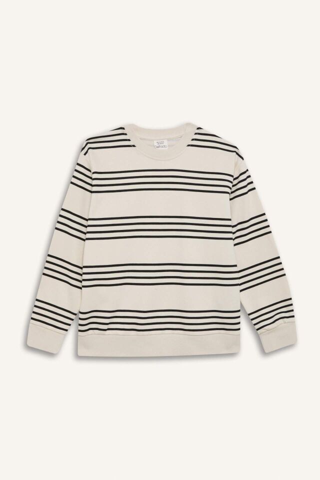 Erkek Çocuk Bisiklet Yaka Çizgili Sweatshirt