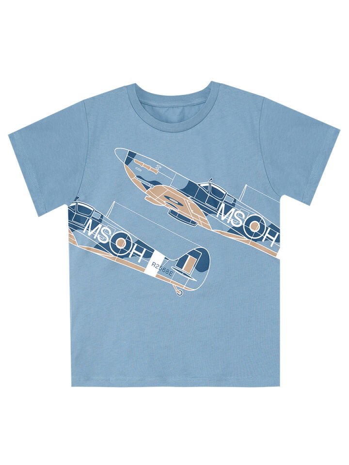 Uçak Erkek Çocuk T-shirt Kapri Şort Takım 8 Y - Mavi