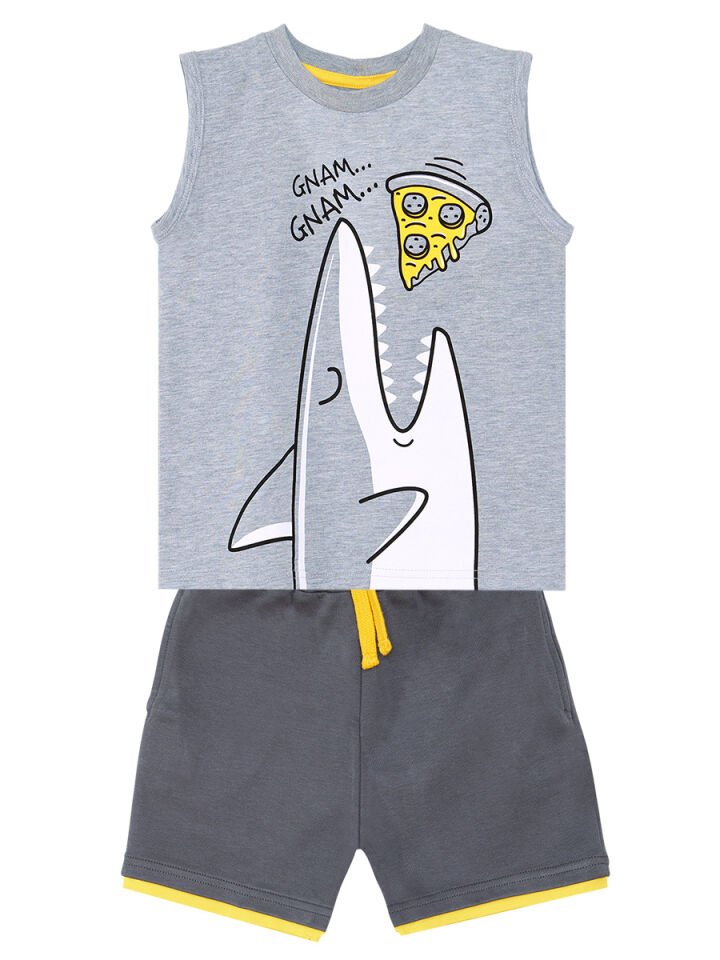 Pizzacı Köpekbalığı Erkek Çocuk T-shirt Şort Takım 7 Y - Gri