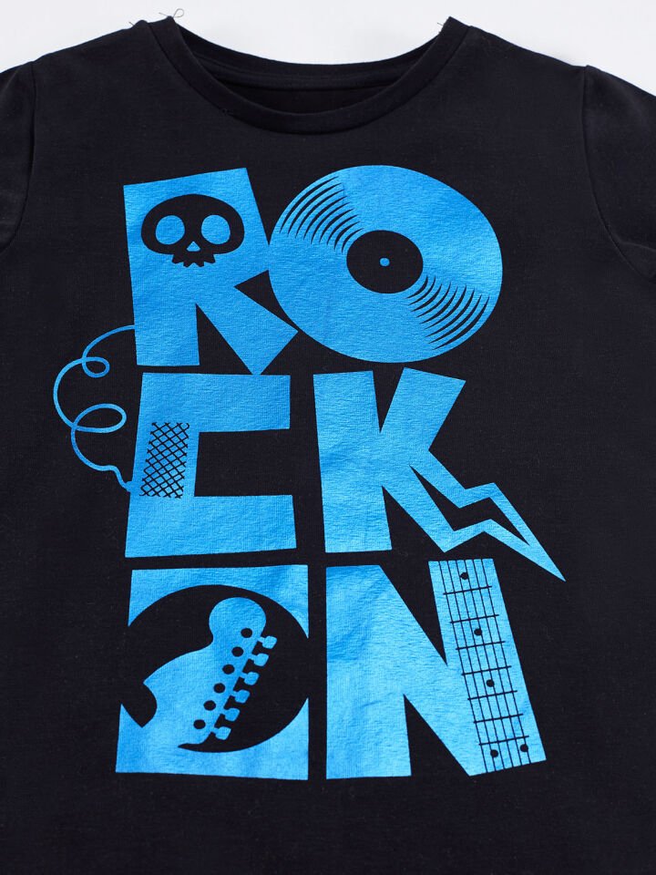 Rock On Erkek Çocuk T-shirt Kapri Şort Takım 4 Y - Lacivert Siyah