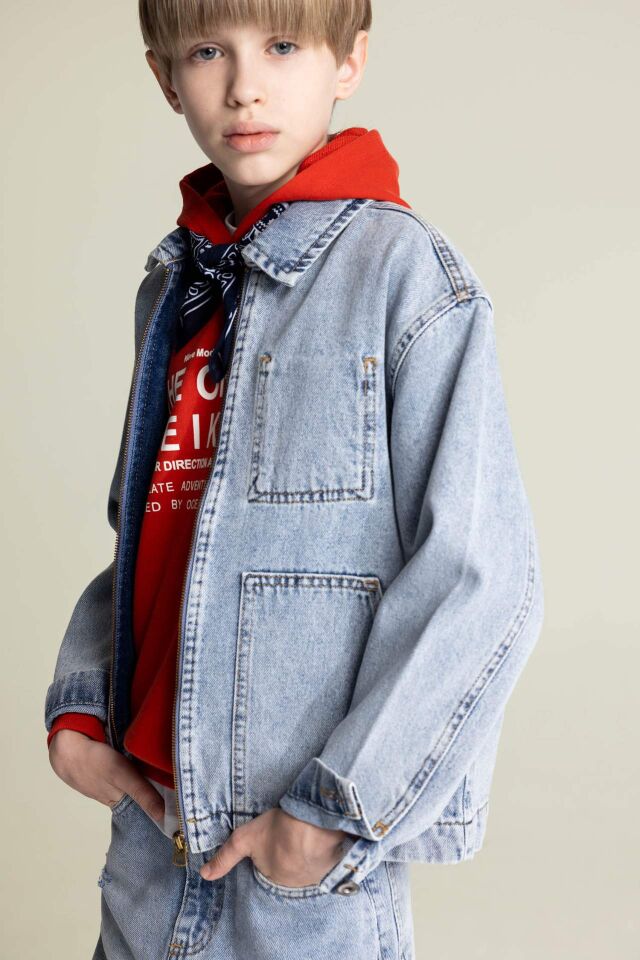 Erkek Çocuk Polo Yaka Jean Ceket