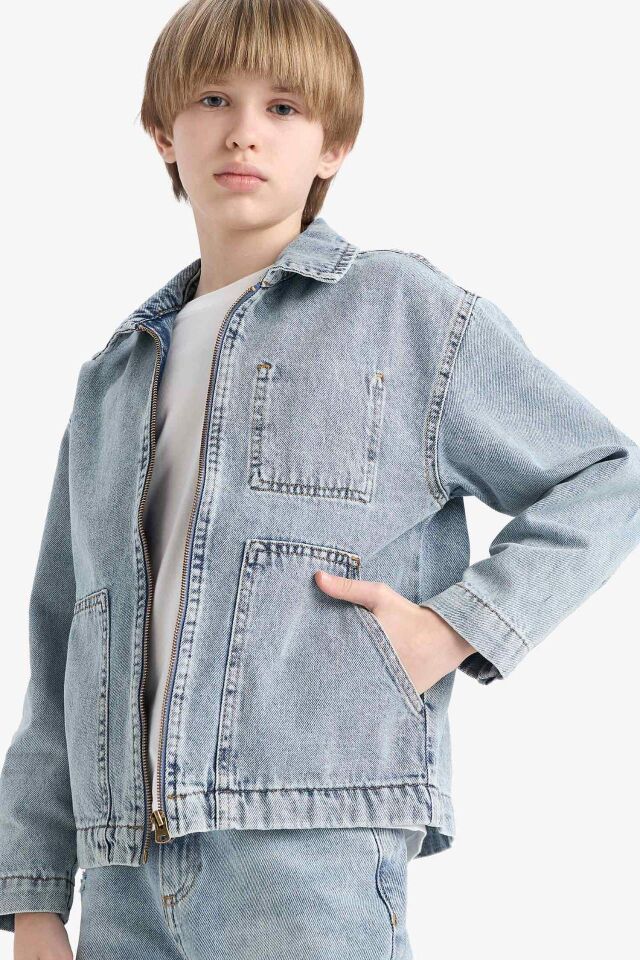 Erkek Çocuk Polo Yaka Jean Ceket