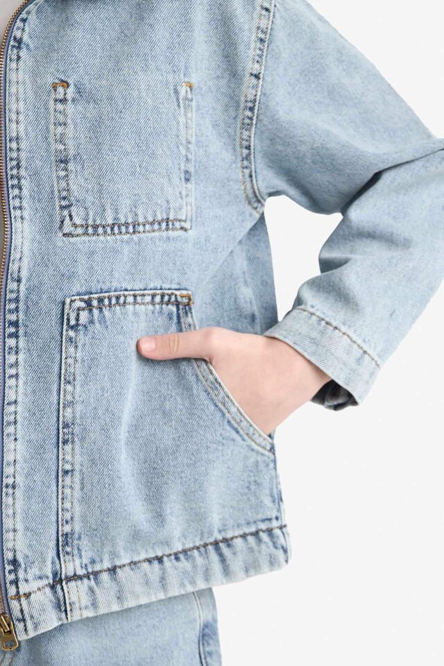 Erkek Çocuk Polo Yaka Jean Ceket