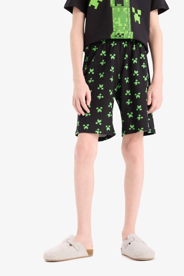 Erkek Çocuk Minecraft Pijama Takımı Kısa Kollu Üst Beli Lastikli Şort