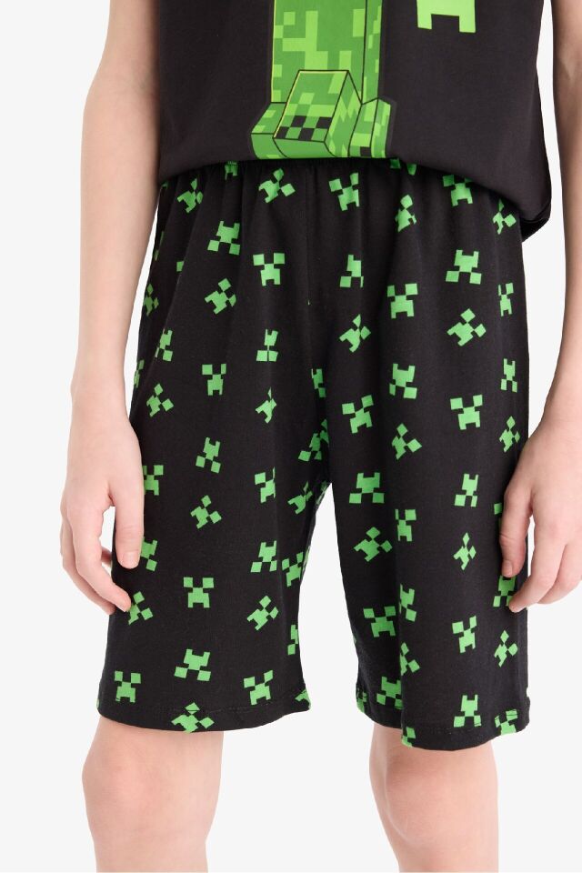 Erkek Çocuk Minecraft Pijama Takımı Kısa Kollu Üst Beli Lastikli Şort