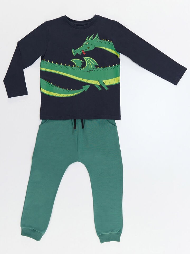 Ejderha Erkek Çocuk T-shirt Pantolon Takım 10 Y - Yeşil, Lacivert