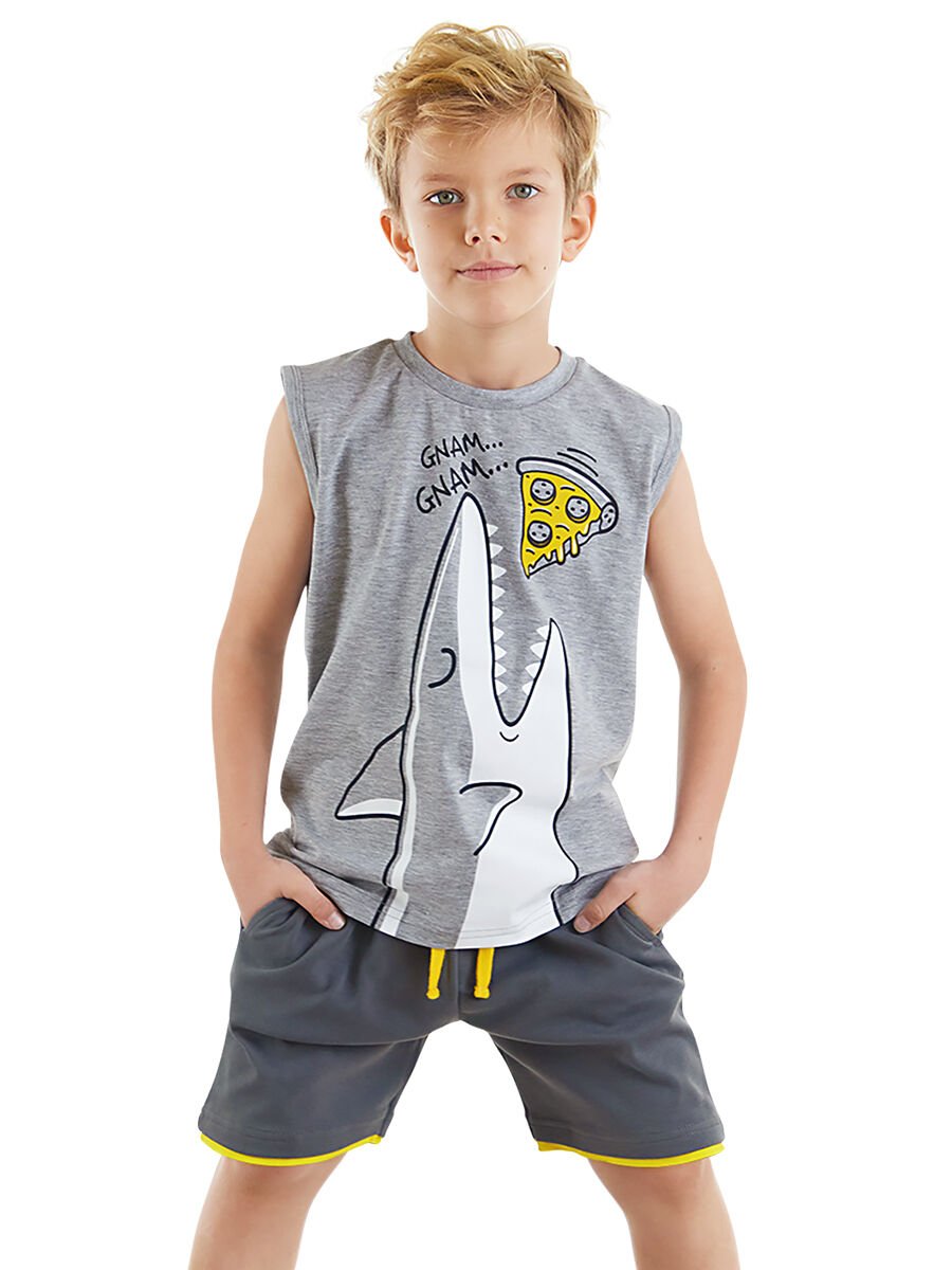 Pizzacı Köpekbalığı Erkek Çocuk T-shirt Şort Takım 8 Y - Gri