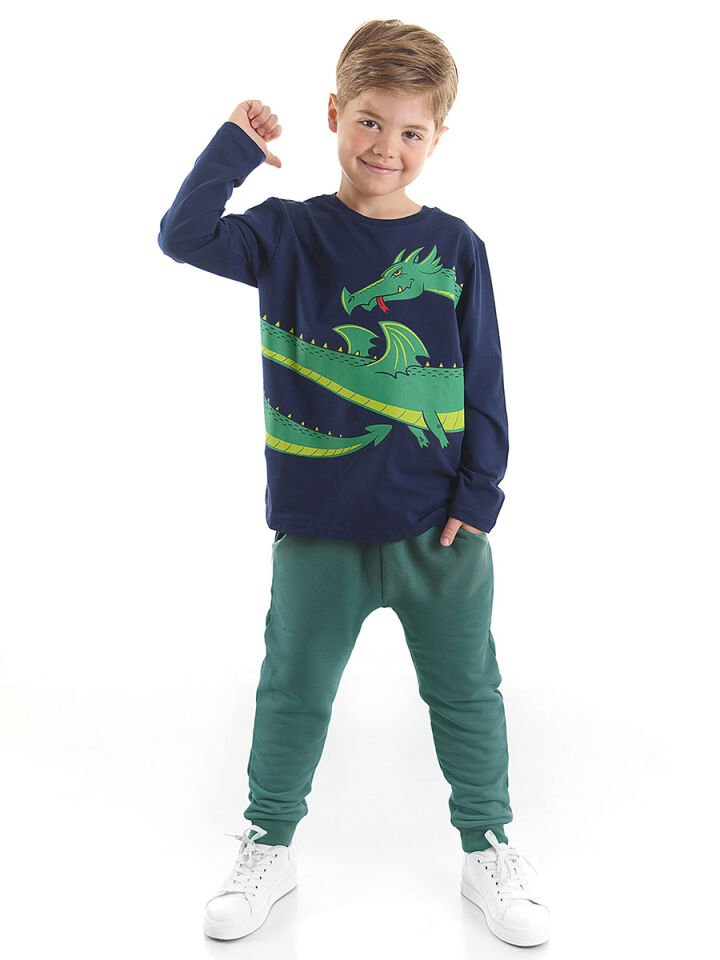 Ejderha Erkek Çocuk T-shirt Pantolon Takım 10 Y - Yeşil, Lacivert